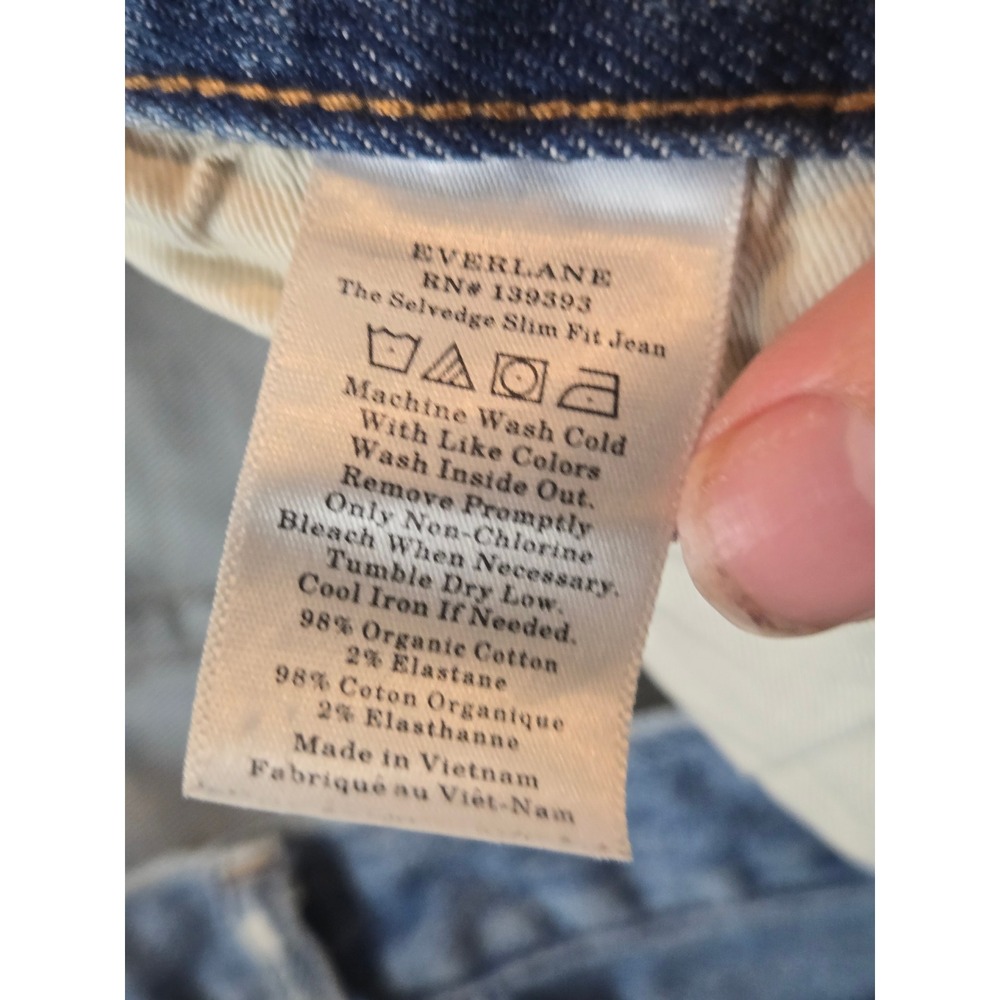 Everlane Selvedge Slim Fit Jeans Mens 36x31 Blue Mid Wash Organic Cotton Stretch - Picture 5 of 14